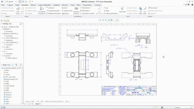Creo-2D-s-rajz-3D-s-PMI Creo változáskövető 2D-s rajzkészítés és 3D-s PMI